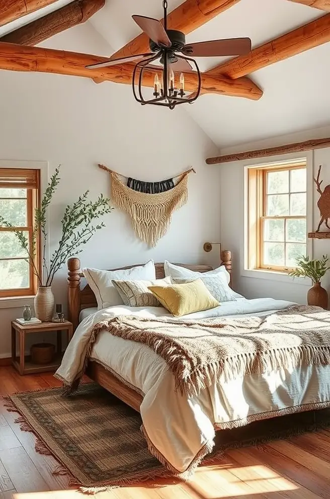 Rustic Boho Bedroom Idea that Embrace Nature's Charm