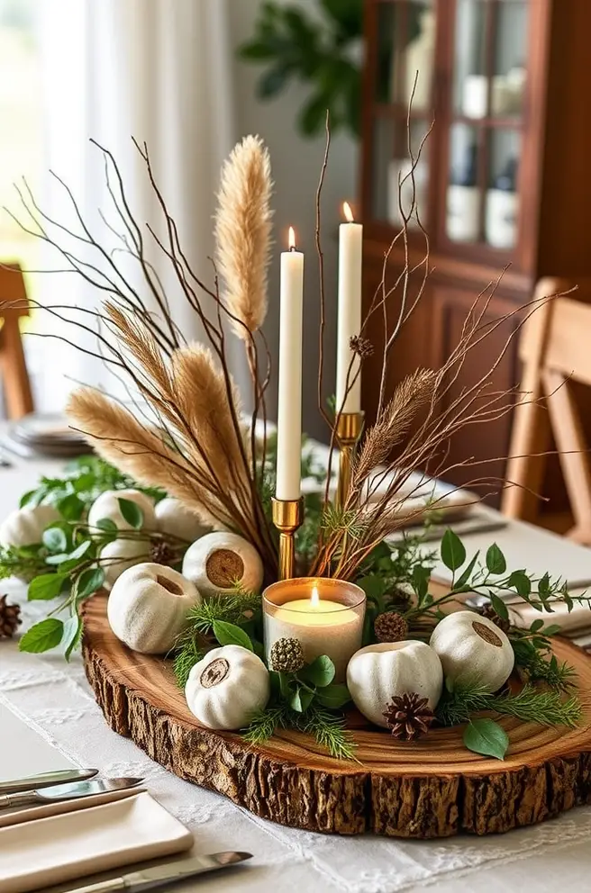 Rustic Centerpiece Idea Featuring Natural Elements for Your Dining Table
