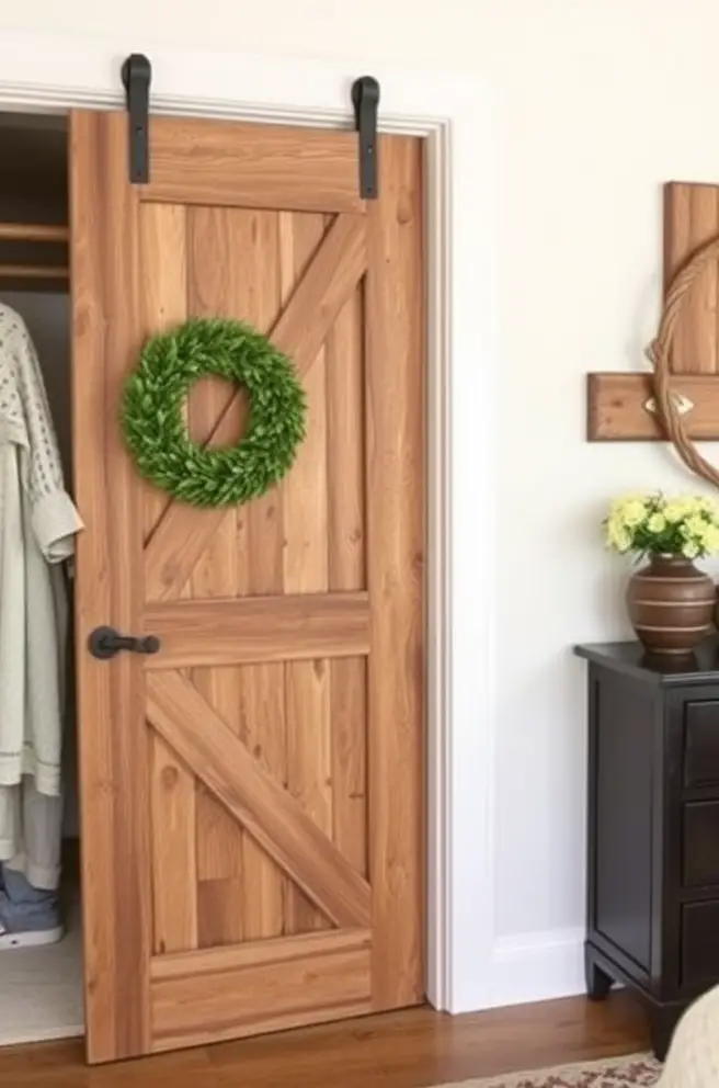 Rustic Closet Door Idea That Enhance Cozy Farmhouse Decor