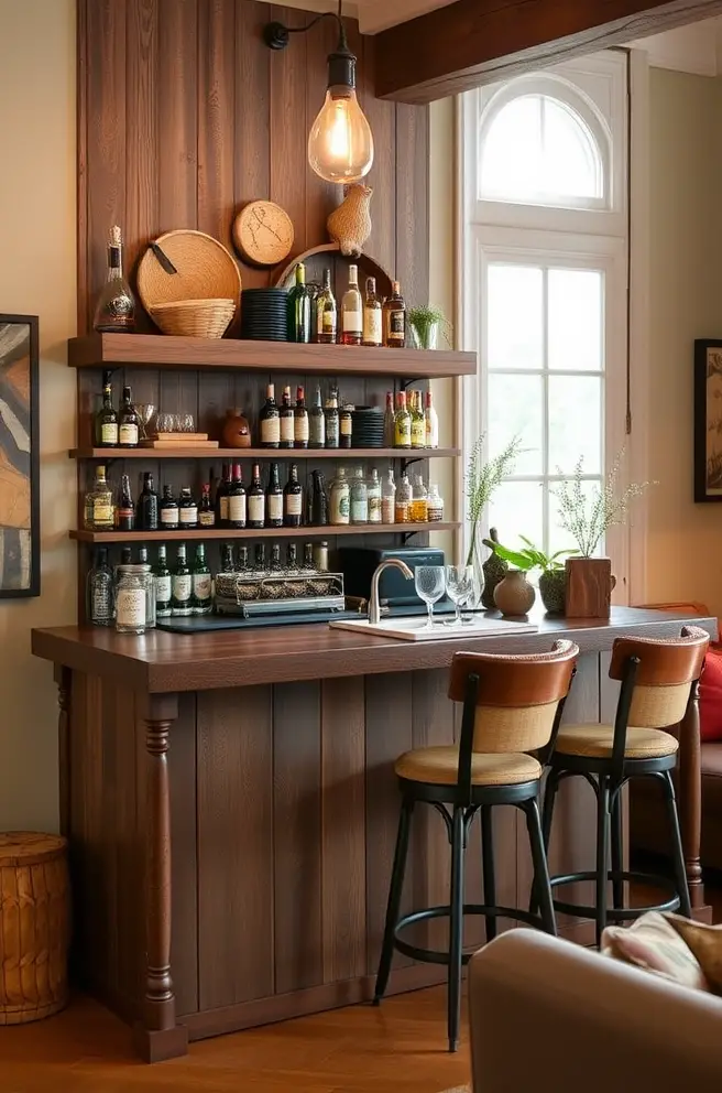 Rustic Home Bar Idea to Bring Warmth to Your Living Space
