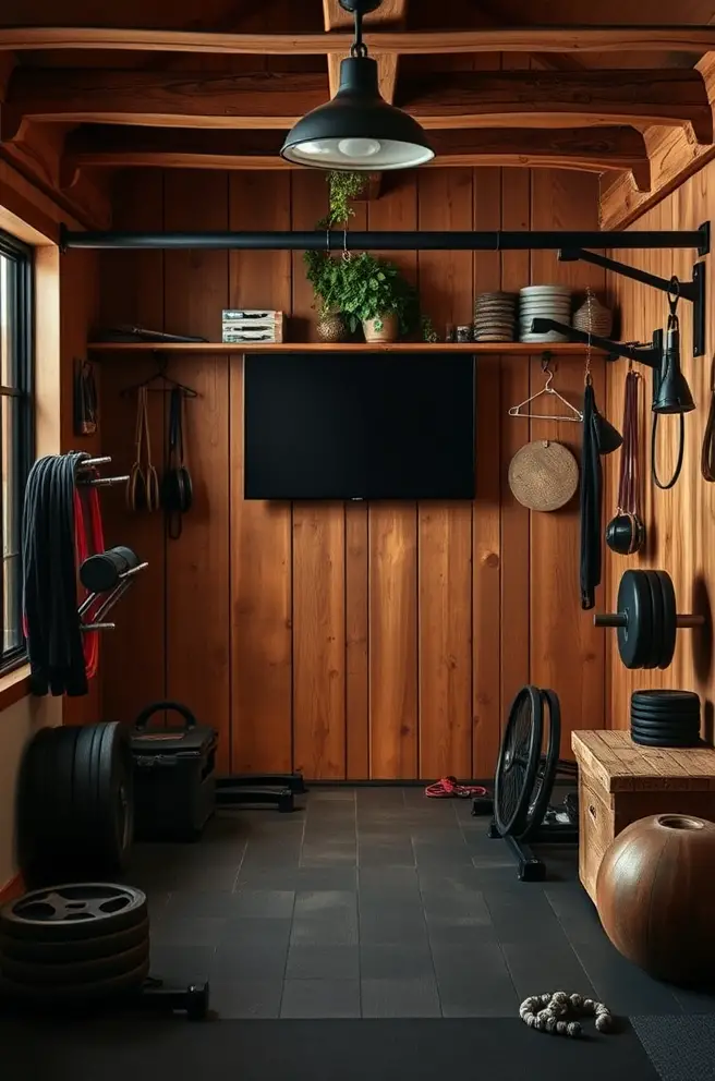 Rustic Home Gym Idea to Bring Warmth and Character to Your Workouts