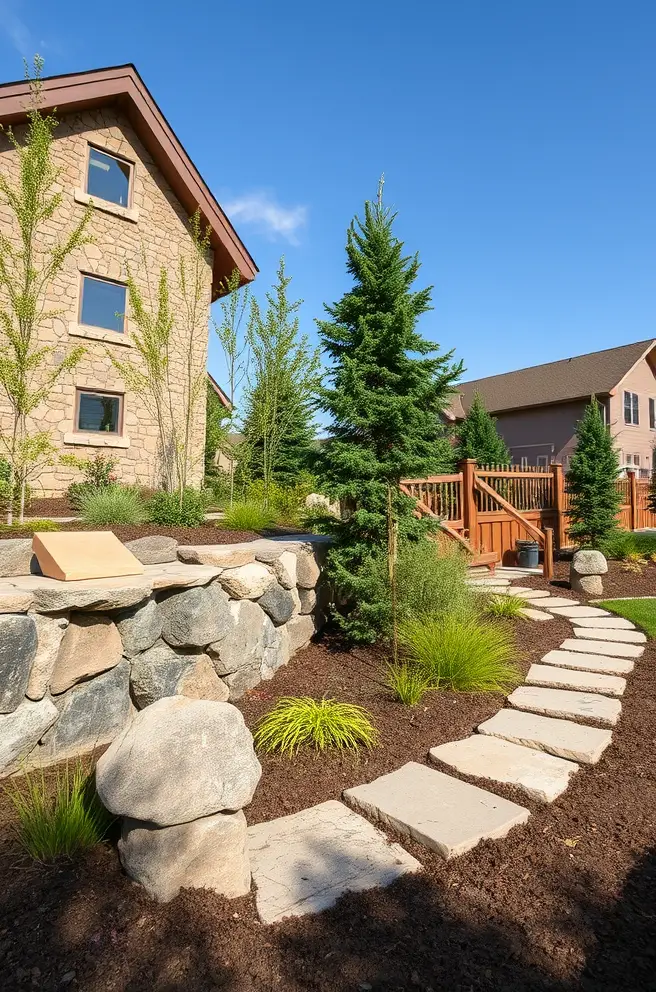 12 Inspiring Landscaping Ideas with Stunning Photo Examples 8 Rustic Landscaping Idea with Natural Stone and Wood Accents