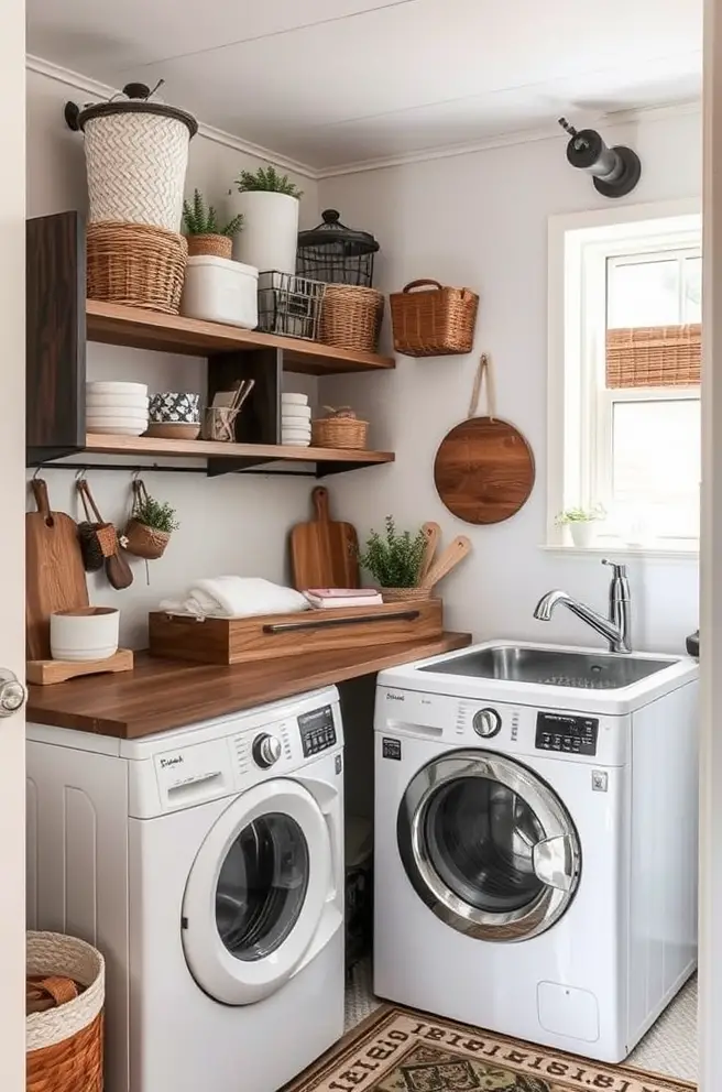 Rustic Laundry Room Decor Idea with a Cozy Touch