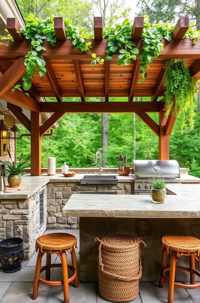 Rustic Outdoor Kitchen Idea that Embrace Nature