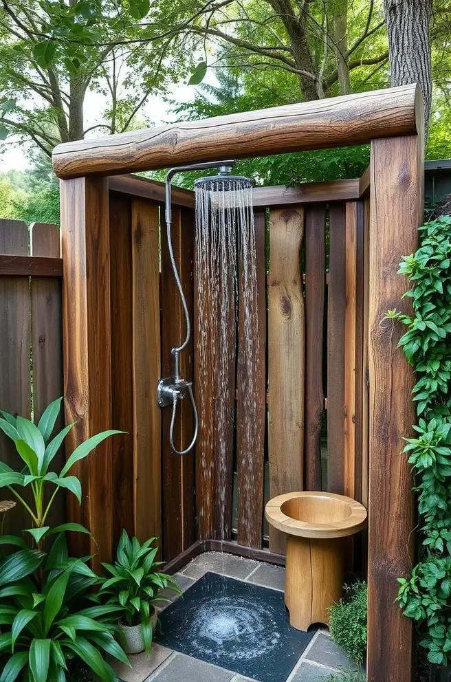 Rustic Outdoor Shower Idea for Embracing Nature's Beauty