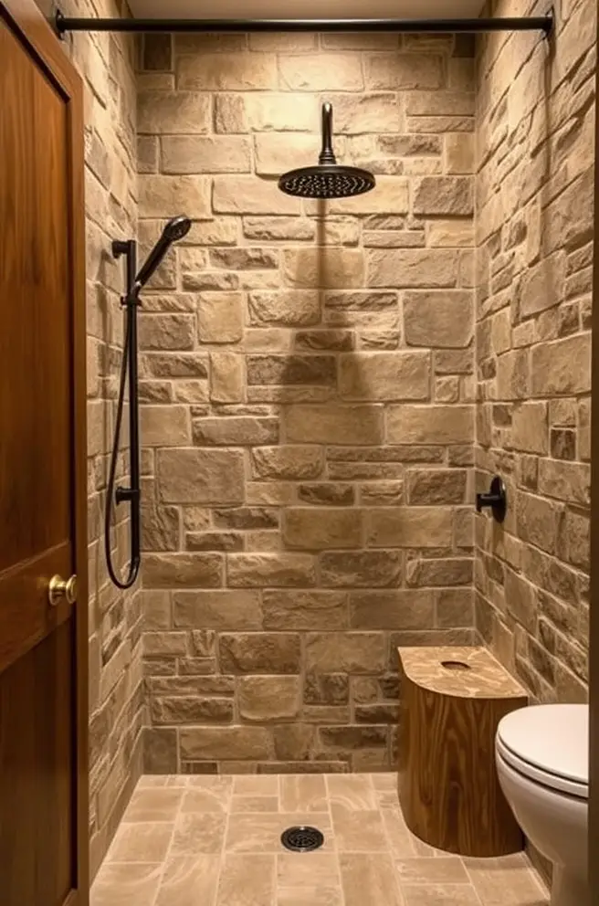Rustic Shower Tile Idea Incorporating Natural Stone Elements