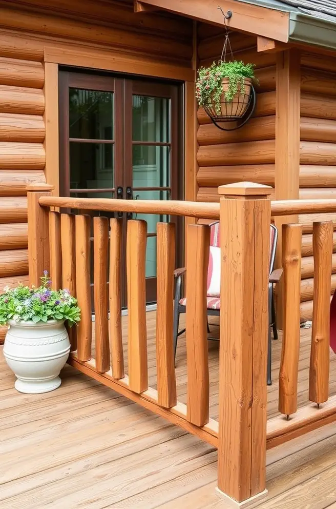 Rustic Wooden Deck Railing Idea for a Cozy Vibe