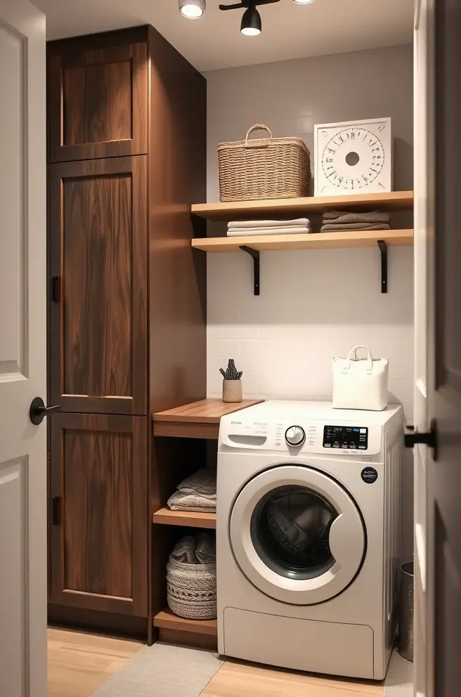 Smart Small Laundry Room Idea Incorporating Multi-Functional Furniture
