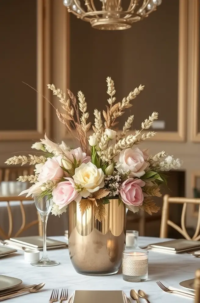 Stylish Metallic Centerpiece Idea for an Elegant Shine