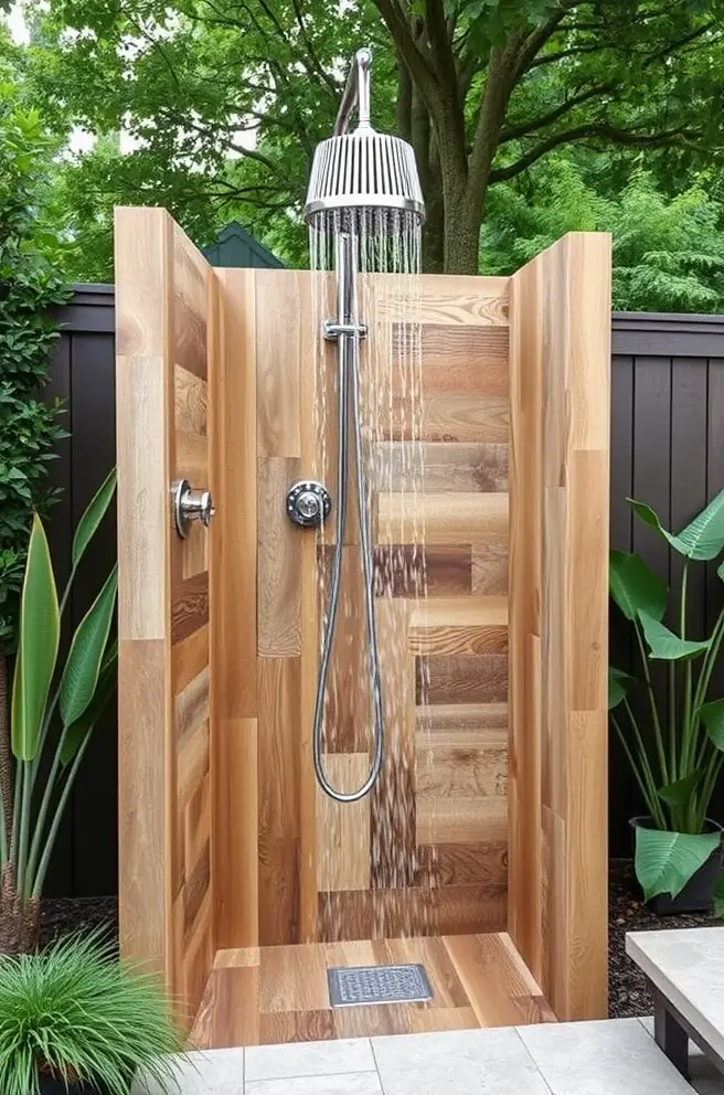 Stylish Outdoor Shower Idea for Elevating Your Backyard Oasis