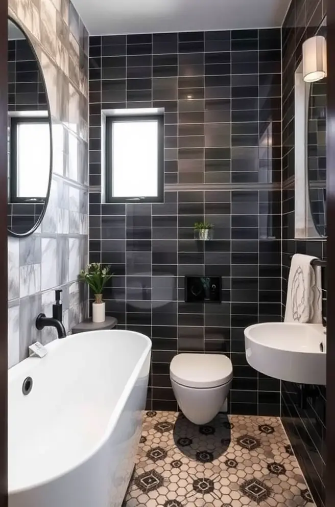 Stylish Small Bathroom Idea Featuring Unique Tiles