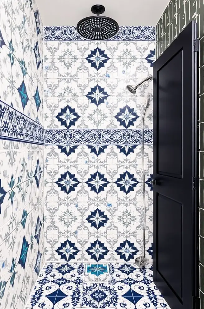 Unique Shower Tile Idea Featuring Bold Patterns for a Statement Look