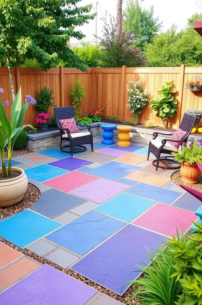 Vibrant Concrete Patio Idea to Brighten Up Your Garden