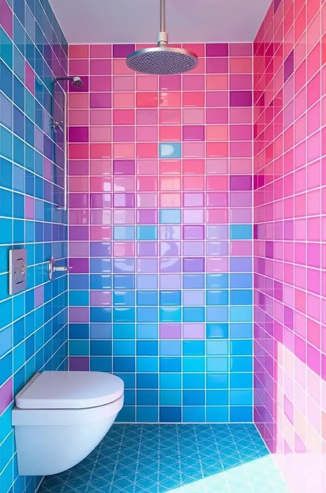 Vibrant Shower Tile Idea in Bright Colors to Energize Your Space