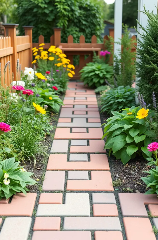 Vibrant cheap patio paver Idea for a cheerful garden pathway