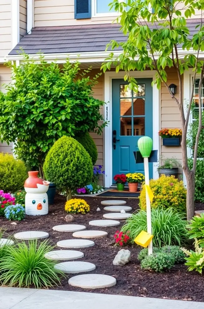 Whimsical Front Yard Landscaping Idea for a Playful Vibe