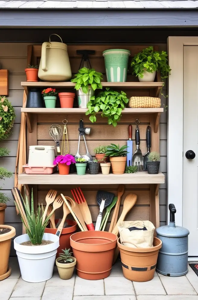 Whimsical storage Idea for outdoor areas to organize gardening supplies